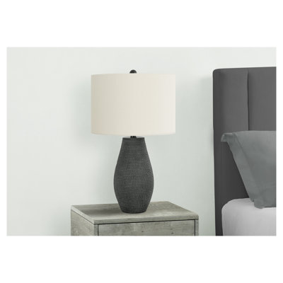 Lampe de table moderne de 24 pouces avec base en résine noire et abat-jour en tissu ivoire - Éclairage décoratif contemporain pour le salon, la chambre à coucher et le bureau
