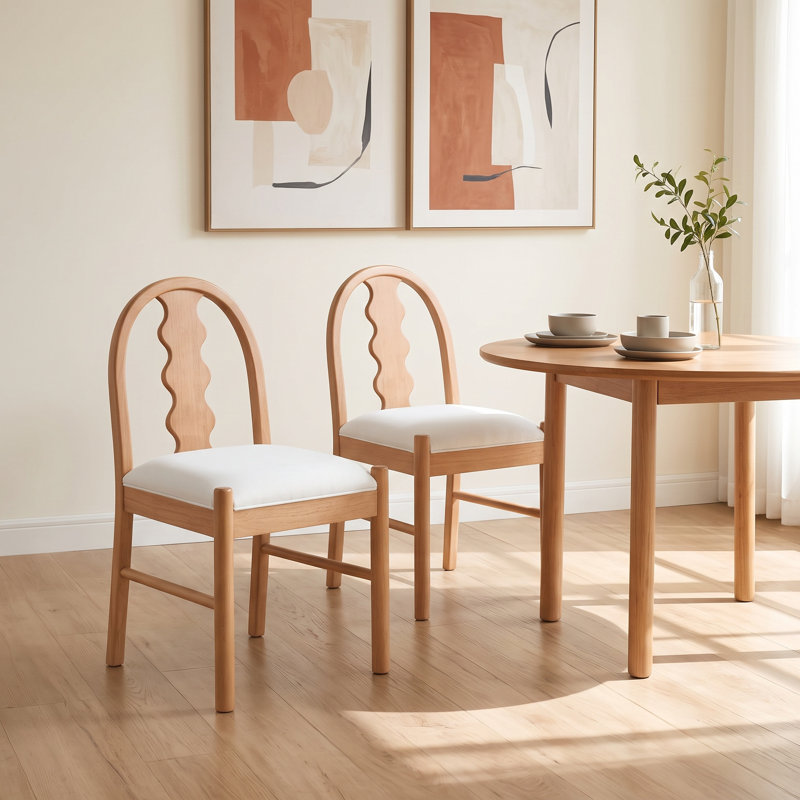 Chaises de salle à manger de style campagnard en bois massif avec coussin d'assise recouvert de tissu (lot de 2)