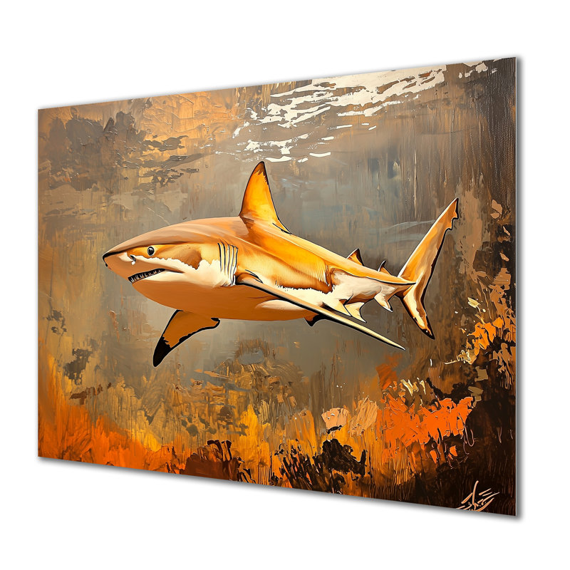 Swimming Beige Shark Resilience I - Animals Metal Wall Art, Shark Metal Print, 30" H x 40" W