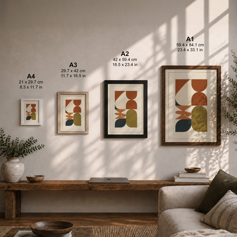 Geometric Earth Tones Mid-Century - Framed Print, A3 - 42.0 x 29.7 cm, Walnut
