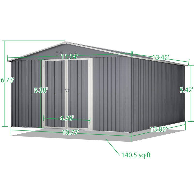 Outdoor Large Metal Storage Shed Foundation Kit Included, 11 ft. x 13 ft.