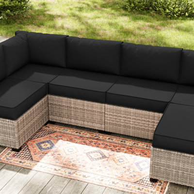14-Piece Outdoor 4" Replacement Cushion Set Seat/Back Cushion (Set Of 6 Cushion , 6 Backrests , 2 Coner Cushions)