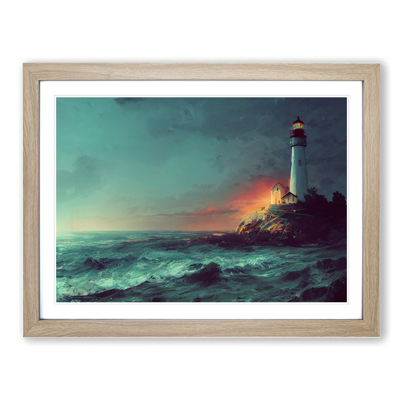 Magical Lighthouse - Framed Print, 34cm H x 46cm W x 2cm D, Oak