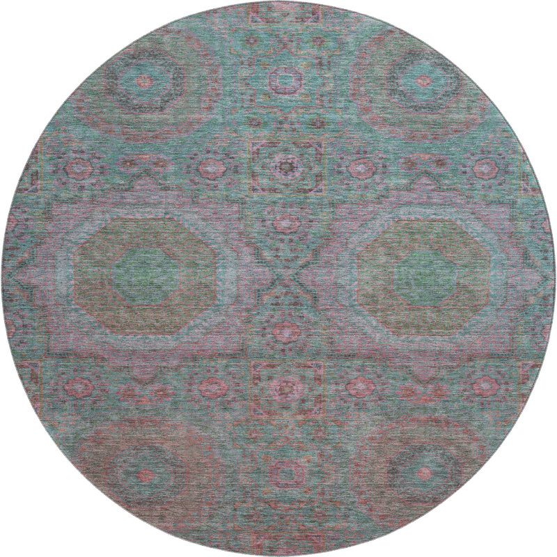 Premium Machine Washable Tara AMF1923 Panels Rug, Round 8'