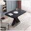Table de salle à manger carrée moderne, extensible, plateau de table en marbre noir imprimé et pied de table en MDF en X avec base en métal-172889255
