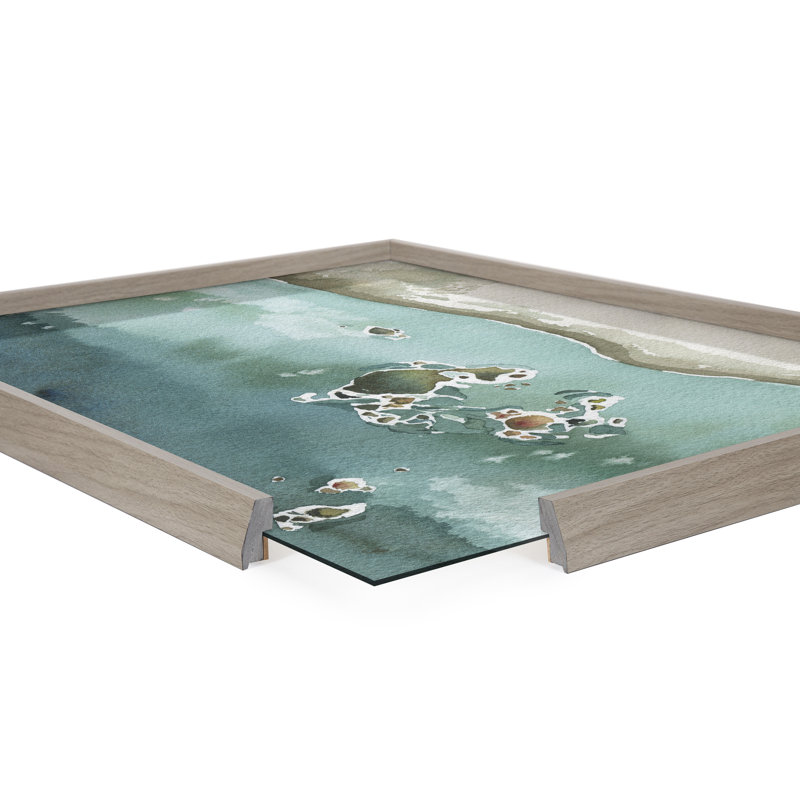 Rocky Shores Coastal Glass Print with Gray Frame, 18x24