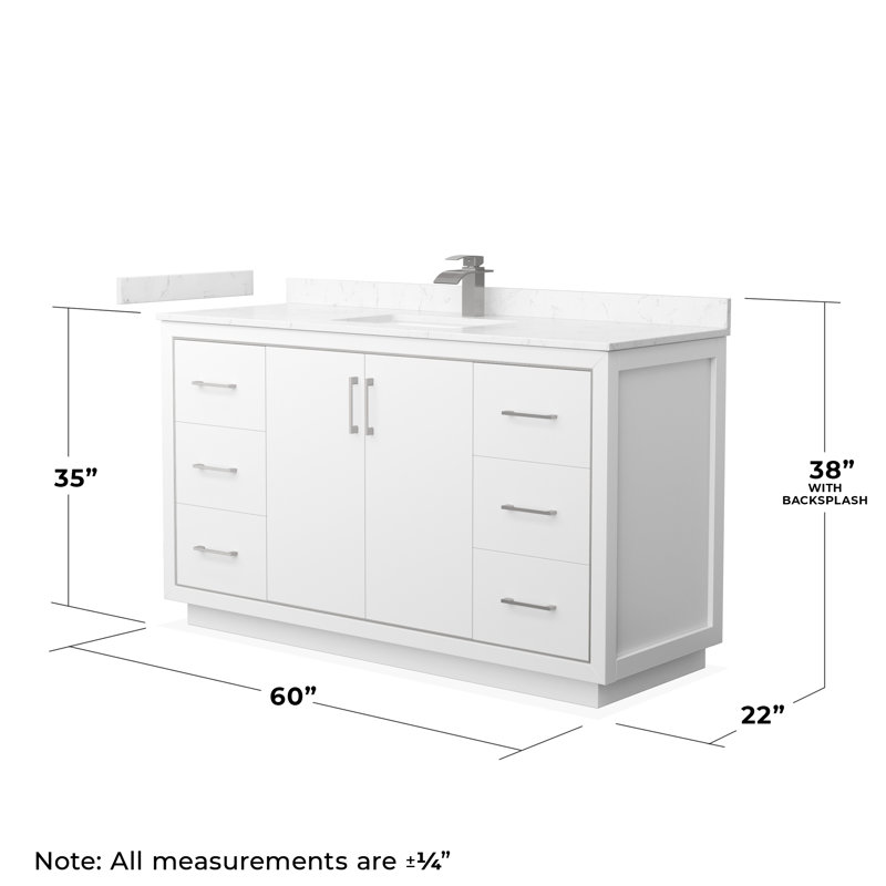 Ensemble de meuble-lavabo simple 60 po Icon, Carrara, Nickel brossé, Blanc
