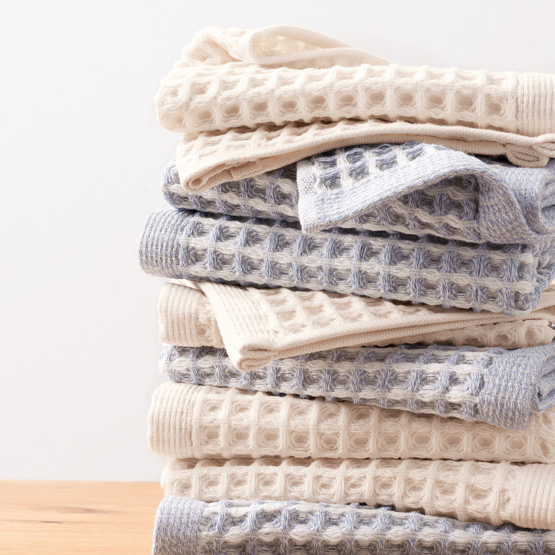 DKNY Pure Yarn Dyed Waffle Unbleached Cotton 4-Piece Washcloth Set Natural, White