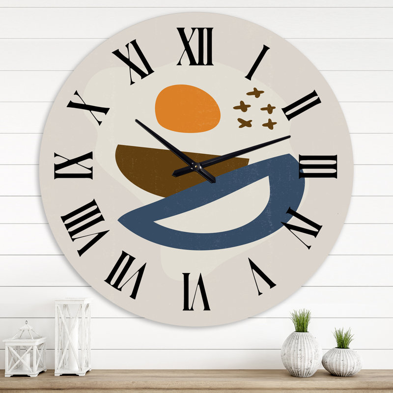 Abstrait géométrique abstrait soleil lune I - horloge murale moderne, Surdimensionné