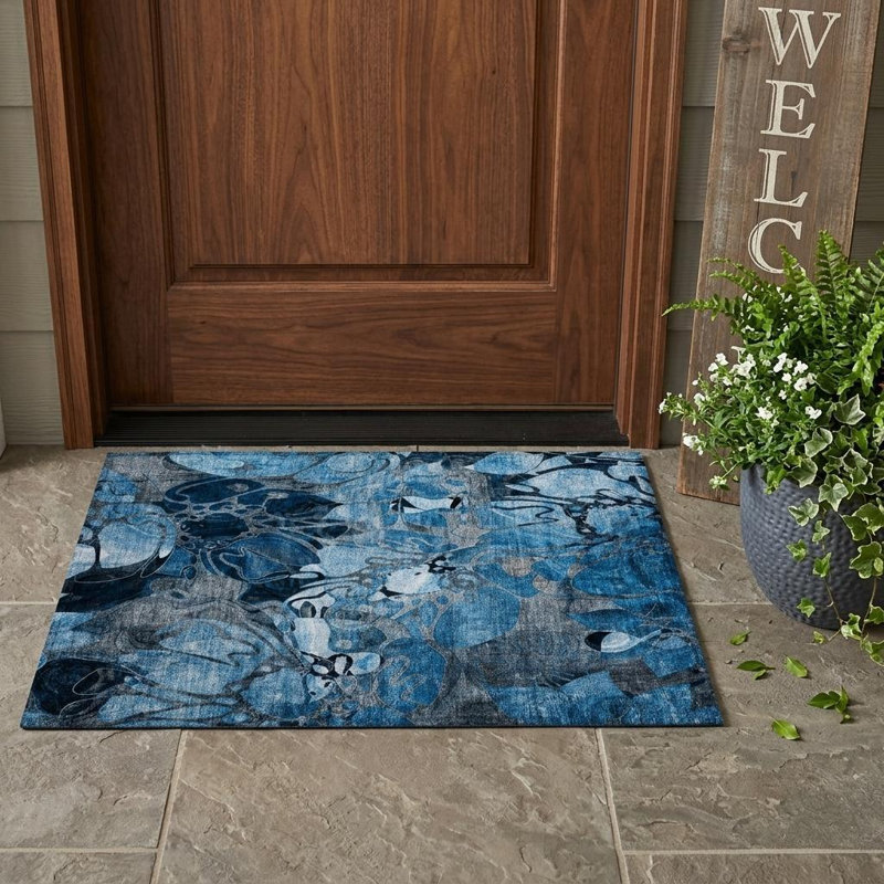 Tapis extérieur lavable antidérapant bleu et gris 2 pi x 3 pi