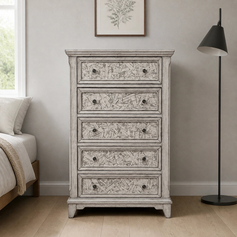 Commode à 5 tiroirs H 51,38 po, Blanc