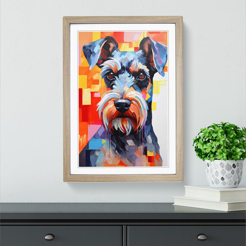 Schnauzer Constructivism - Single Picture Frame Print on Wood, Oak, 34cm H x 25cm W x 2cm D