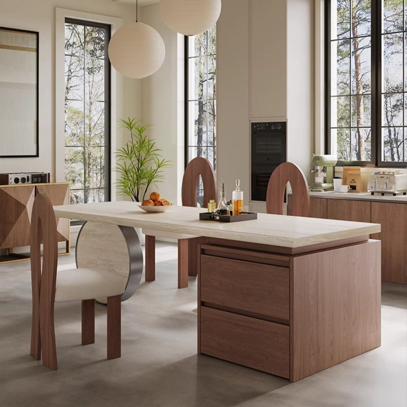 Table de salle à manger de luxe rétro française, Brun noisette / beige, Beige