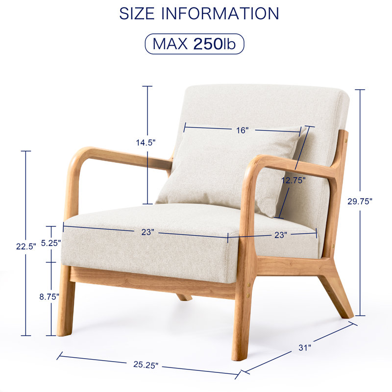 Chaise avec accoudoirs de lecture rembourrée Comfy, 100% lin blanc