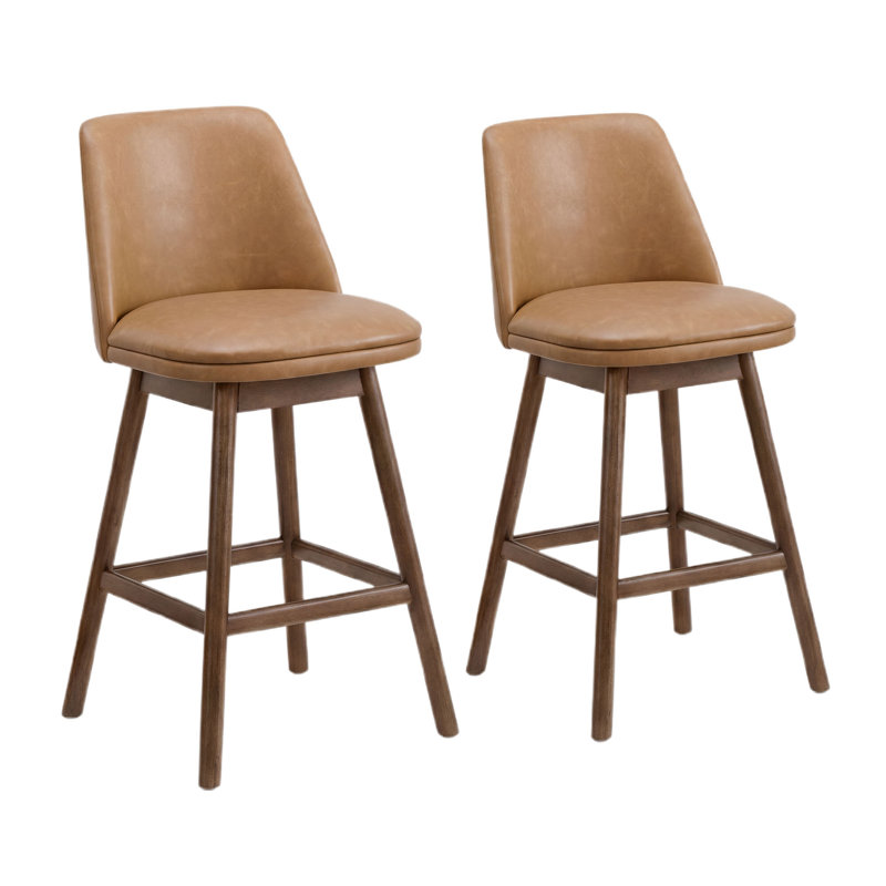  Rowan 26" Swivel Counter Stool, Walnut Finish & Brown Leather, 2 Pack