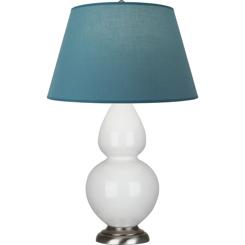 Lampe de table double gourde en céramique, Lys émaillé / argent antique, Argent argent, Bleu vif / gris
