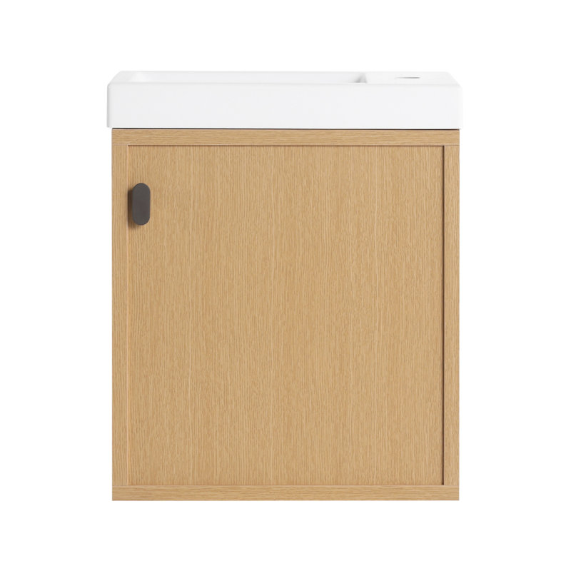 Meuble-lavabo mural 18,5 po avec lavabo en résine, porte simple à fermeture douce, panneau de fibres à densité moyenne, bois naturel (KD-Packing)