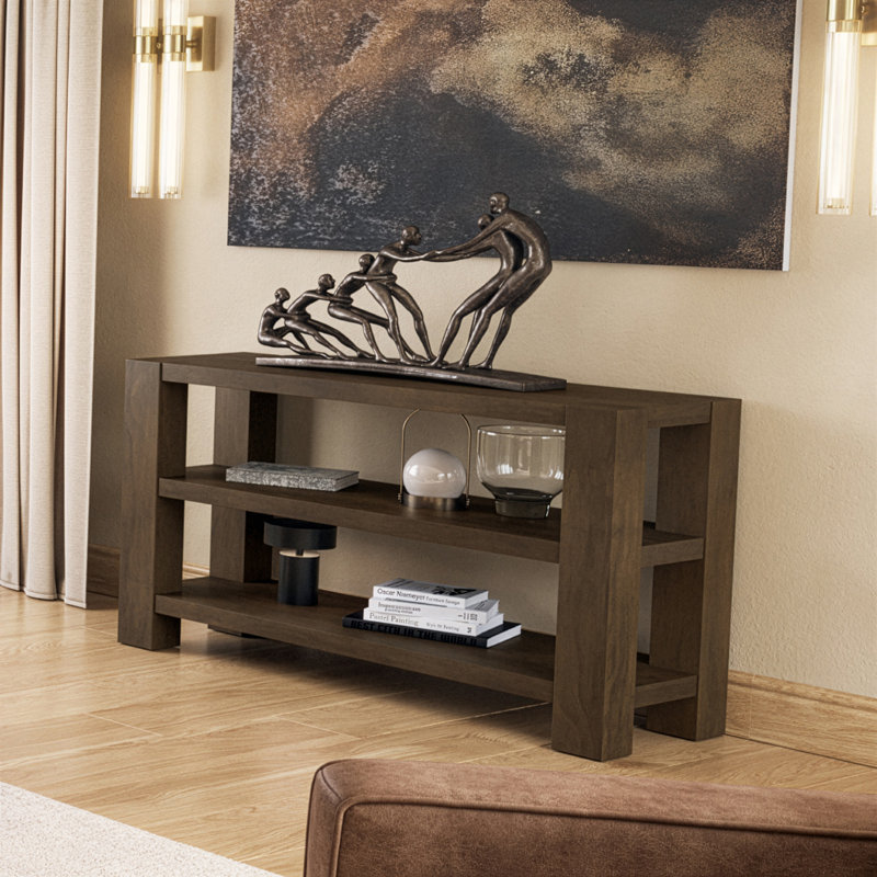 Bremen 50" Transitional Modern Block-Frame Sofa Console Table with Shelves