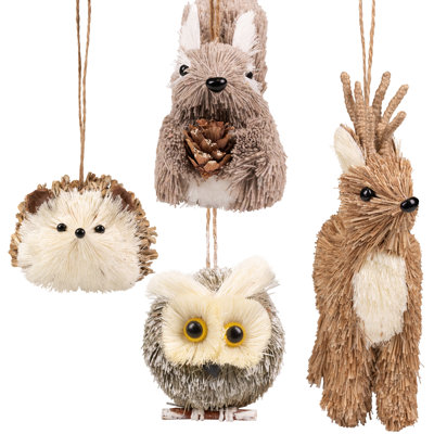 Ornements de Noël Woodland Critters - 6 po - Ivoire et brun - Ensemble de 4