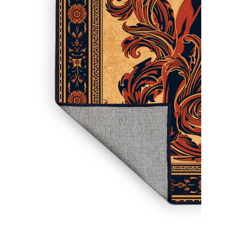Machine Washable Sanibel Bodybuilder Pose Classic Oriental Rug in Gray – Navy Binding, 2x3