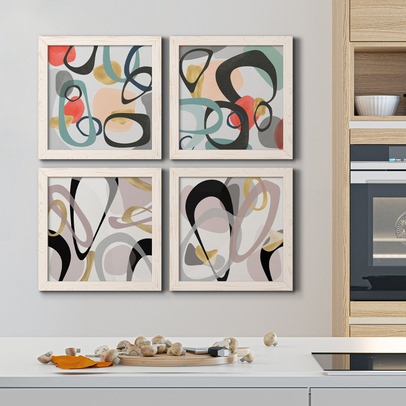 Dessau I - ensemble de 4 reproductions d'art sur toile encadrées, H 35,5 po x l 71 po x P 1,5 po, Blanc, Pas de tapis