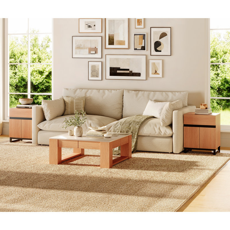 Aadam 2 Piece Modern End Table With 1 Drawer & 1 Storage Cabinet, Mocha