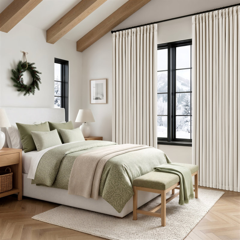 Two-layer Design 100% Blackout Memory Trained Pinch Pleated Farmhouse linen curtains for Dining Living Room bedroom 2 Panels