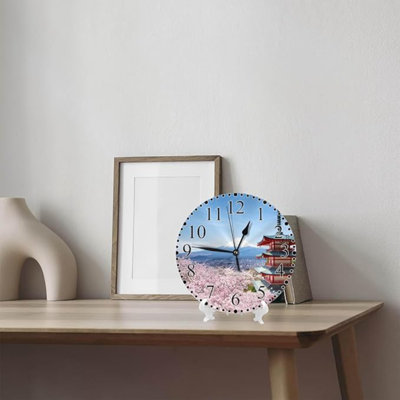 Chureito Pagode Wall Clock Cherry Blossom Tree During Spring Season Clock 10 Inch Silent Non-Ticking Clocks Battery Operated For Home Living Laundry Room Kitchen Bedroom Office