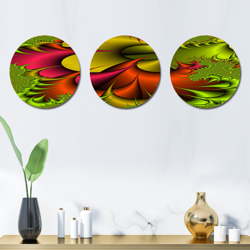 Ensemble de 3 décorations murales numériques fleurs en métal