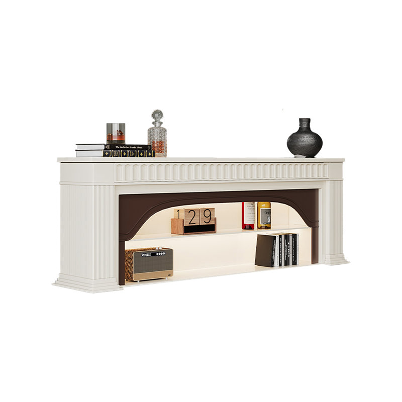 Beige Solid Wood TV Cabinet Fireplace, 27.56" H x 70.87" W x 12.6" D