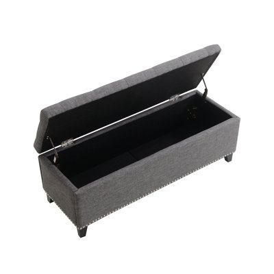 Button-Tufted Storage Bench with Safety Hinge, Ideal for Living Room and Entryway