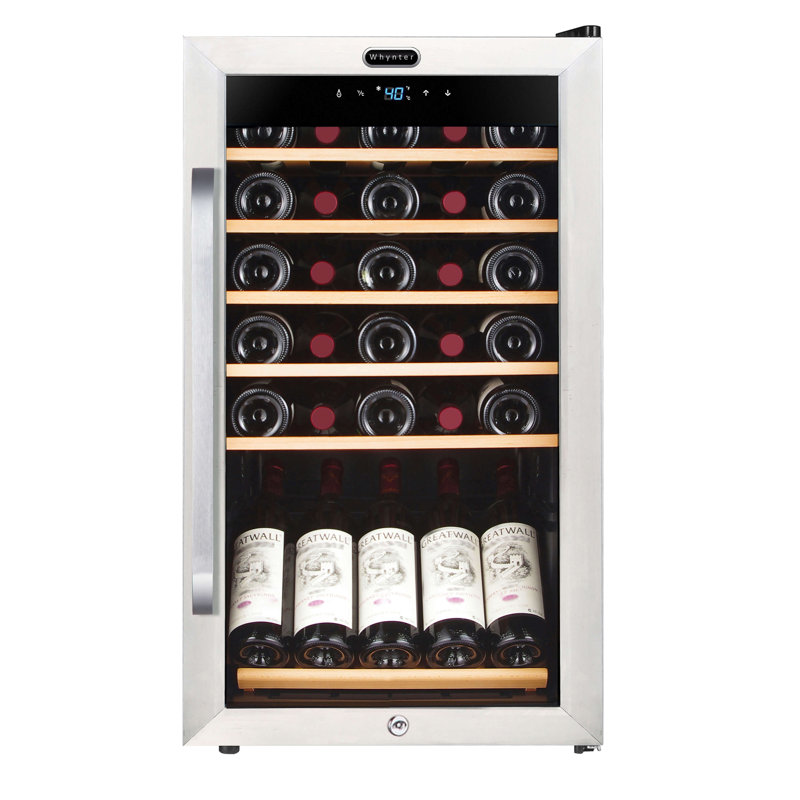 34 Bottle Stainless Steel Freestanding Wine Cooler with LED Lighting