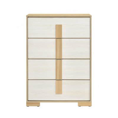Commode de rangement contemporaine à 4 tiroirs en bois naturel et blanc