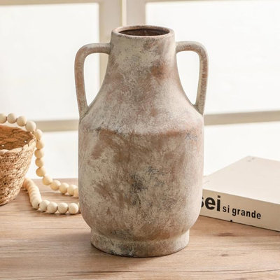Vase à fleurs en céramique avec poignées, grand vase de 11 pouces pour centres de table, grands vases décoratifs en terre cuite, vases rustiques de style maison de campagne, salon, table, neutre