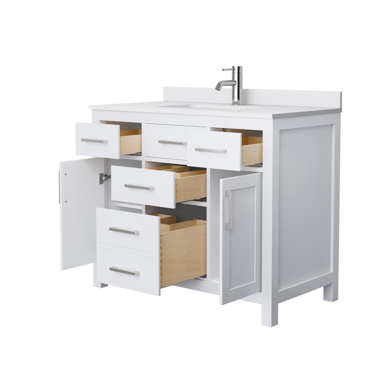 Beckett 42" Freestanding Single Bathroom Vanity with Cultured Marble Top, White Cultured Marble, White, Brushed Nickel