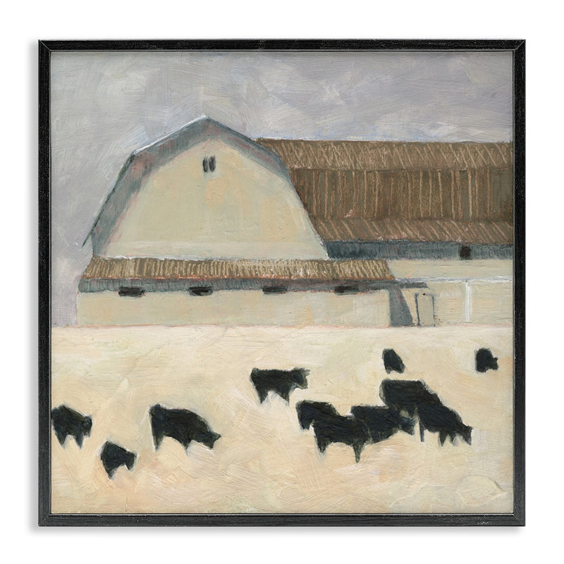 Bétail de pâture noire, art de la giclée encadrée par Sue Jachimiec, H 12 po x l 12 po, Giclée encadrée noir minuit