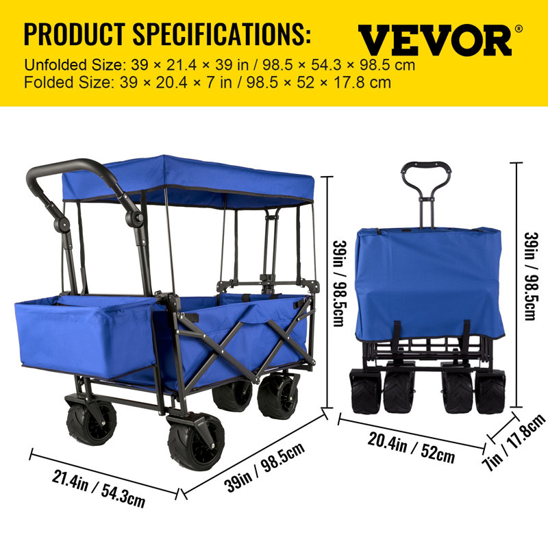 Très grand chariot de jardin pliable avec auvent amovible: chariot utilitaire multifonctionnel pour toutes les occasions