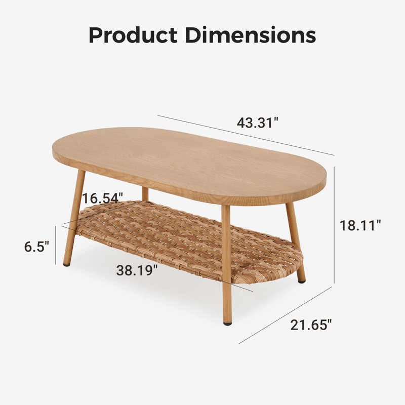 Outdoor Patio Coffee Table with Wicker Storage Shelf