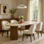 Table de salle à manger Hery, plateau en pierre de travertin beige ovale de 87 pouces, brun chêne