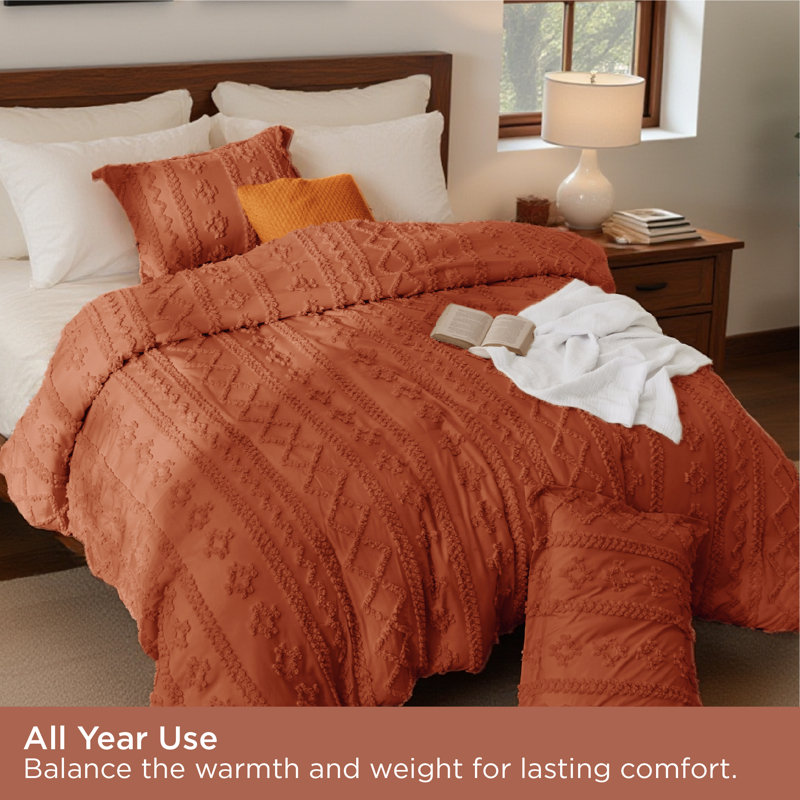 Ensemble d'édredon en microfibre toutes saisons, Édredon pour grand lit + 2 taies décoratives, Terre cuite