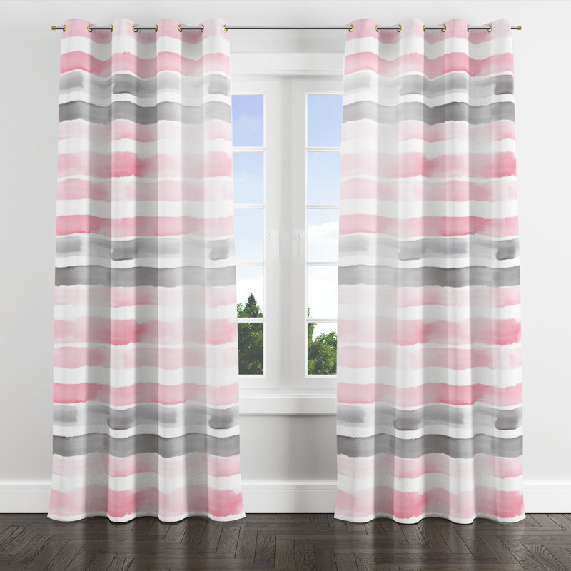 Modern Curtains for bedroom - Striped Pink And Grey Whisper Stripes Grommet Curtain - 1 Panel, Gold Grommets, 52" W x 84" L