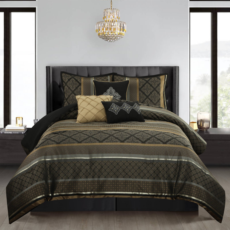 Tefia Karr Microfiber 7 Piece Comforter Set, Gray, Queen Comforter + 6 Additional Pieces