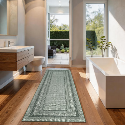 Tapis moderne à bordure géométrique pour salle à manger et salon