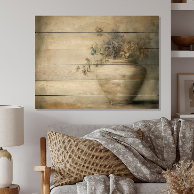 Nature morte en fleurs sauvages en couleurs rétro IV - impression florale sur bois, H 16 po x l 32 po x P 1 po