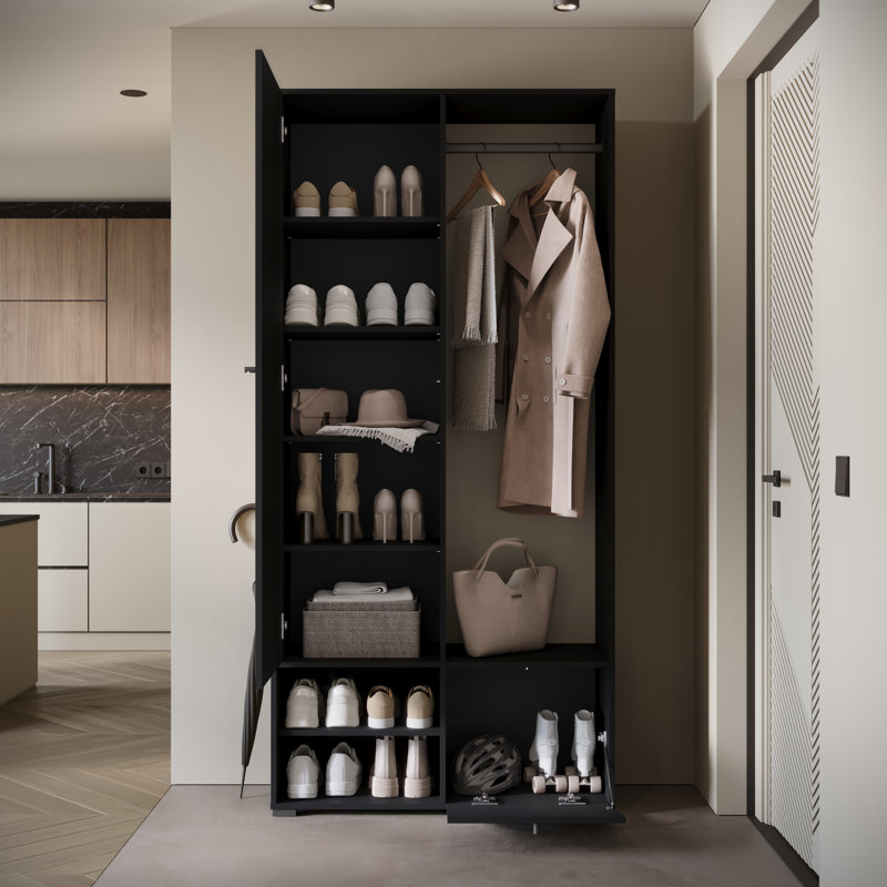 Hall Tree 90cm Wide with Shoe Storage, Black