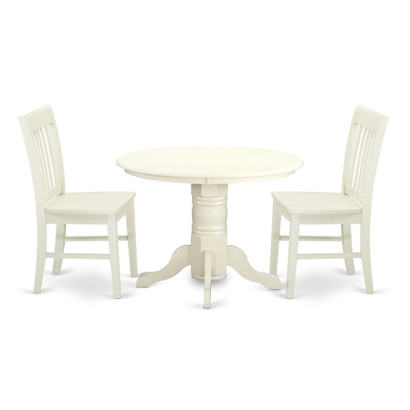 Ensemble de table de salle à manger moderne 3 pièces comprenant une table de cuisine ronde avec piédestal et 2 chaises de salle à manger, lin blanc