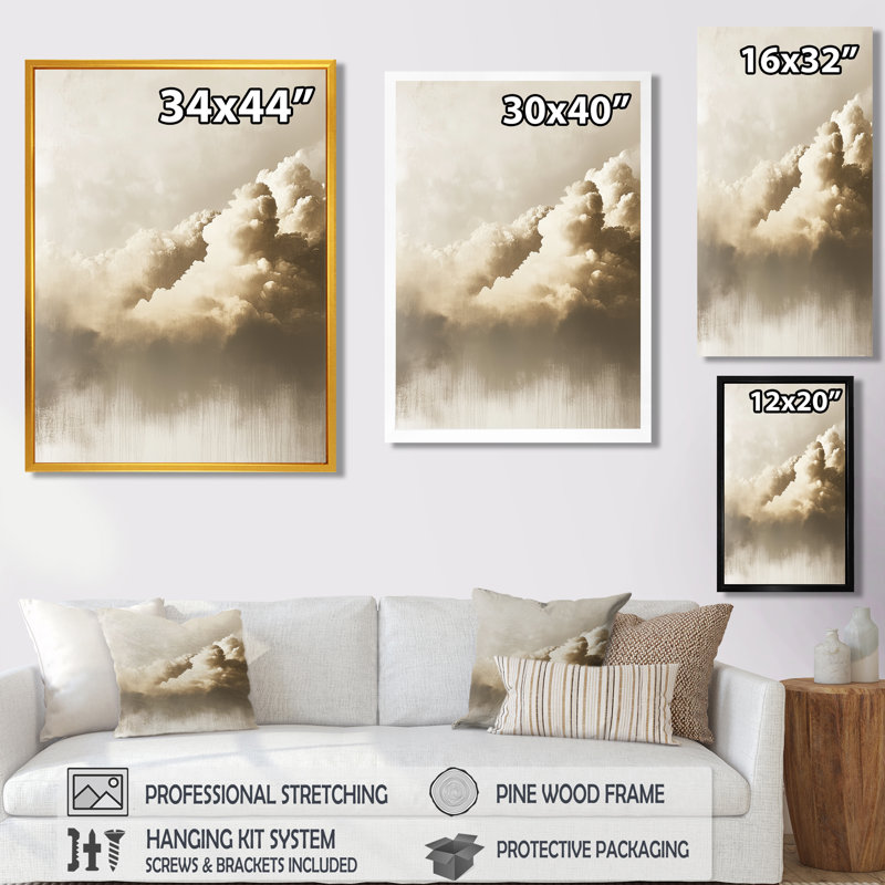Horizon nuageux nordique horizontal II - Tableau encadré de nuages, H 44 po x l 34 po, White Picture Framed