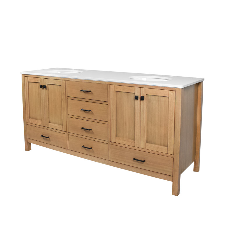 Claudett 60'' Double Bathroom Vanity with Top, Engineered White, Blonde