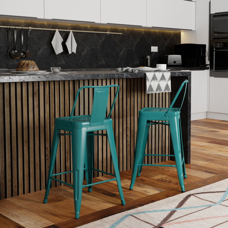 Tabouret en métal Rayne, Tabouret de comptoir (siège d'une hauteur de 24 p, 2, Bleu sarcelle