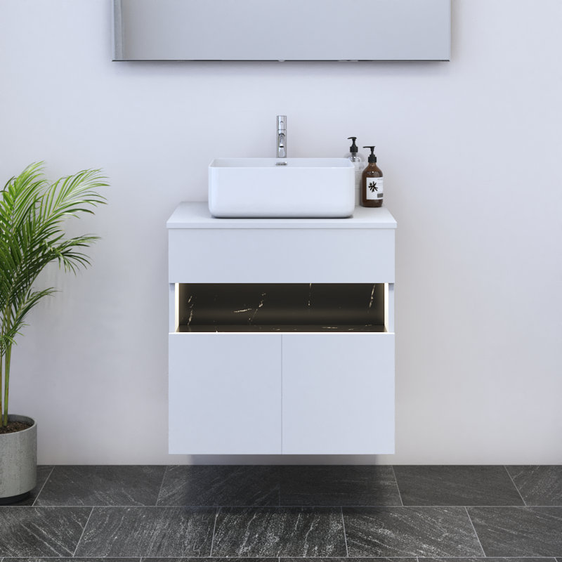 Meuble-lavabo simple avec comptoir 23,6 po Lieke, Blanc